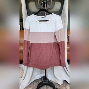 Stitch Fix Pink Clover Mauve Pink White Striped Top L